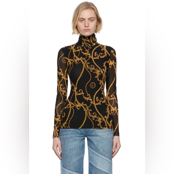 NWT GANNI Black Mesh Print Turtleneck - Picture 1 of 4
